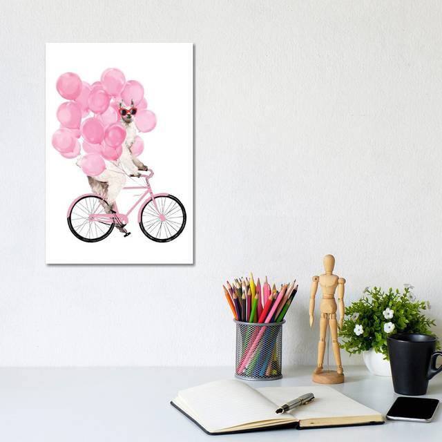 Iding Llama with Pink Balloons by Big Nose Work - Wrapped Canvas Art Prints (20.32 cm H x 30.48 cm W)