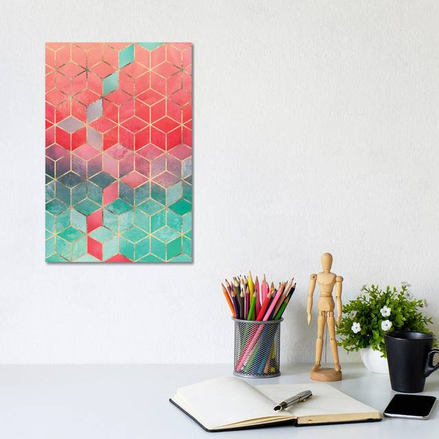 Rose & Turquoise Cubes, Rectangular by Elisabeth Fredriksson - Wrapped Canvas Gallery-Wrapped Canvas Giclée (30.48cm H x 20.32cm W x 1.91cm D)
