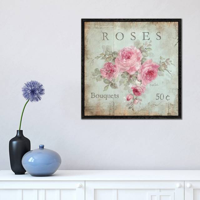 Rose Bouquets (50 Cents) by Debi Coules - Graphic Art Print on Canvas - Black Framed (45.72 cm H x 45.72 cm W)