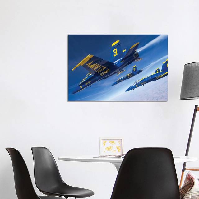 F/A-18 Hornets of the Angels Fly in Formation over Colorado by Stocktrek Images - Wrapped Canvas Art Prints (66.04cm H x 101.6cm W x 3.81cm D)