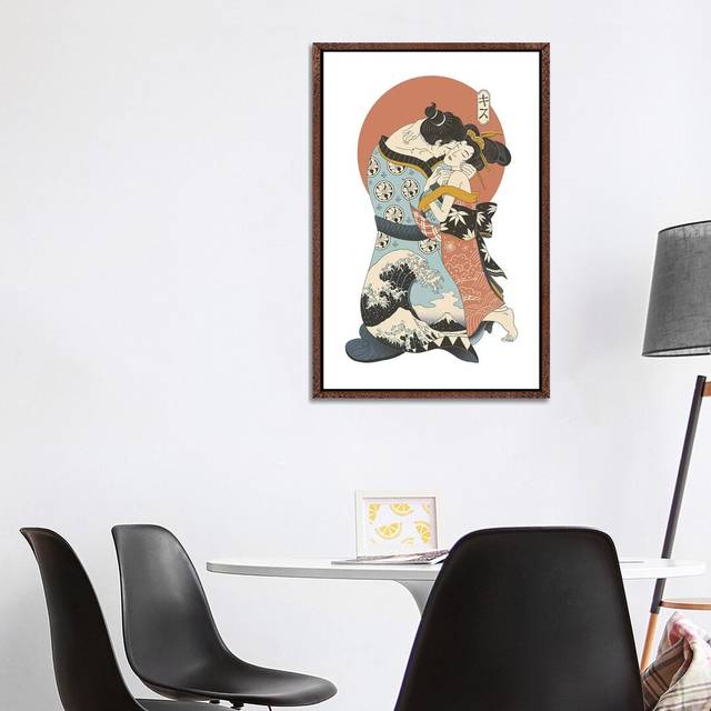 The Kiss Ukiyo-E - Print - Classic Brown Wood Framed (101.6 cm H x 66.04 cm W)