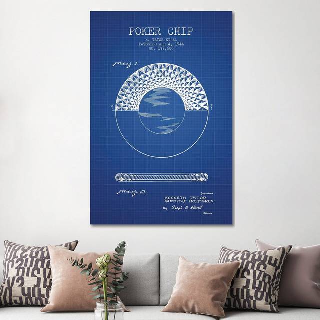 K. Tator Et Al. Poker Chip Patent Sketch (Blue Grid) by - Wrapped Canvas Graphic Art (152.5 cm H x 101.5 cm W)
