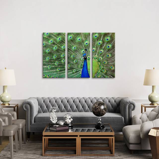 &#39;Peacock Feathers&#39; Photograph Multi-Piece Image on Wrapped Canvas (101.6cm H x 152.4cm W x 1.91cm D)