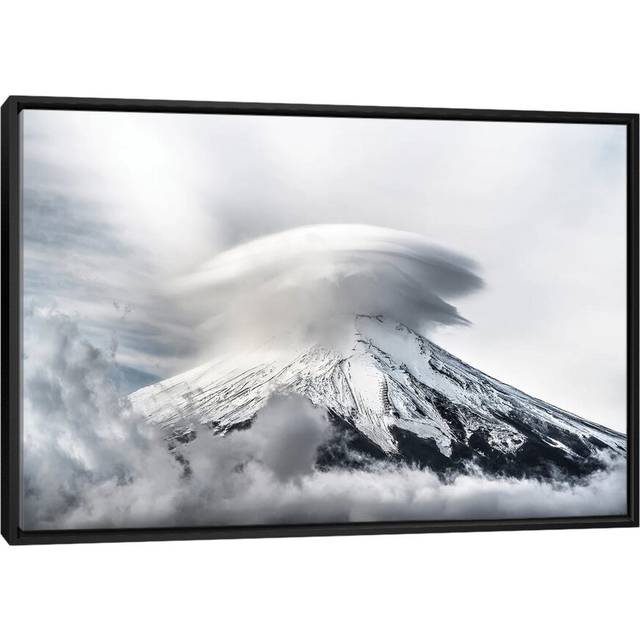Umbrella Cloud Fuji by Takashi Suzuki - Floater Frame Photograph on Canvas - Black Framed (45.72cm H x 66.04cm W x 3.81cm D)
