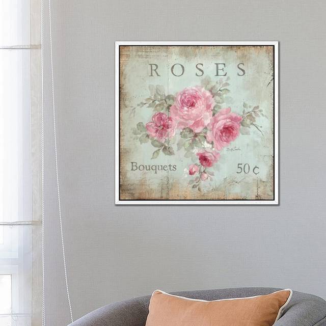 Rose Bouquets (50 Cents) by Debi Coules - Graphic Art Print on Canvas - White Framed (66.04 cm H x 66.04 cm W)