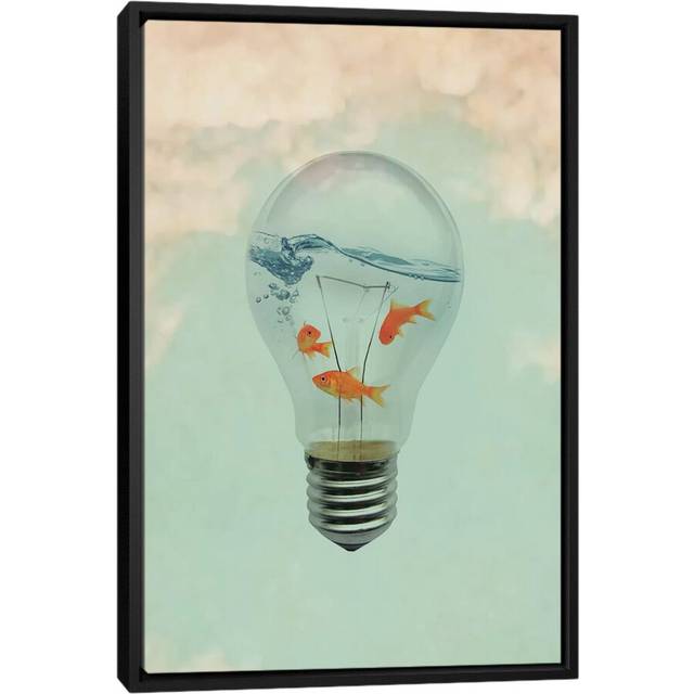 Ideas and Goldfish I by Vin Zzep - Graphic Art Print on Canvas - Black Framed (66.04 cm H x 45.72 cm W)