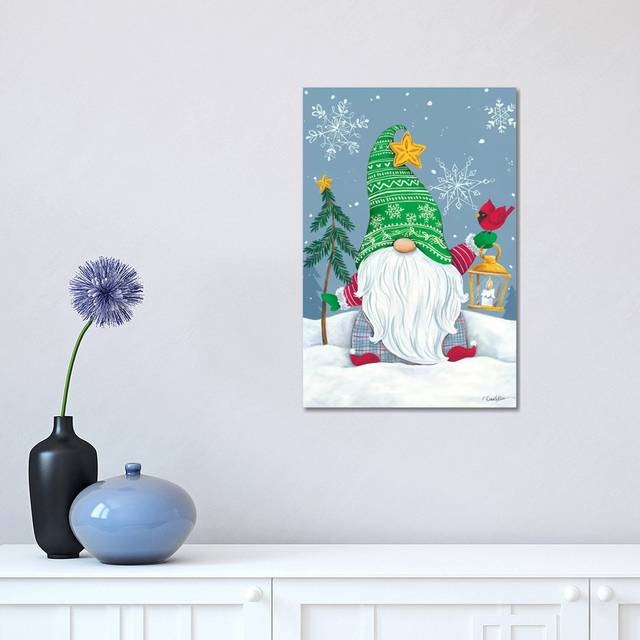 Snowy Gnome with Lantern by Diane Kater - Graphic Art Print on Canvas - Wrapped Canvas (45.72cm H x 30.48cm W x 1.91cm D)