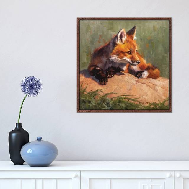 Midday Lounge - Print on Canvas - Classic Brown Wood Framed (45.72cm H x 45.72cm W x 3.81cm D)