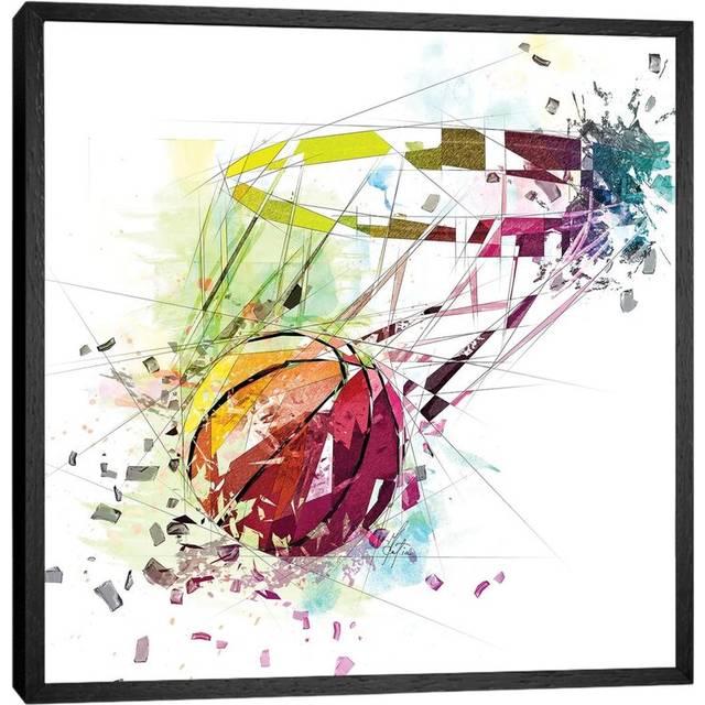 Basketball and Net by Katia Skye - Graphic Art Print on Canvas - Black Framed (66.04 cm H x 66.04 cm W)