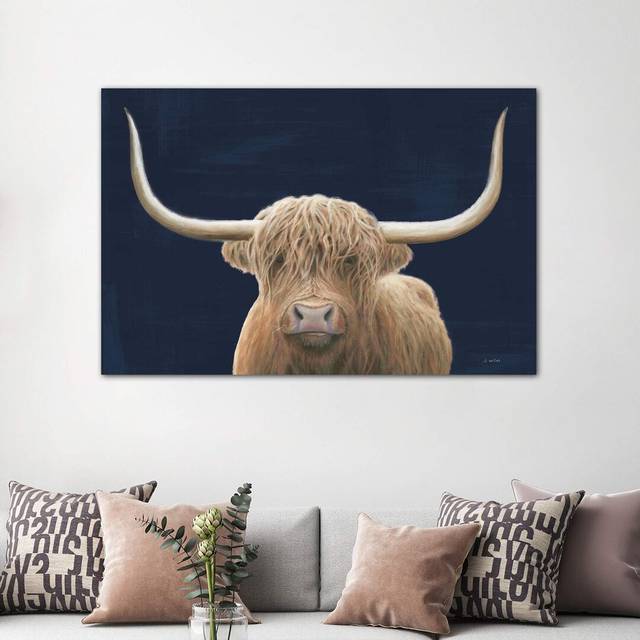 Highland Cow Navy by James Wiens - Wrapped Canvas Graphic Art Print (152.5 cm H x 101.5 cm W)