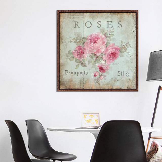 Rose Bouquets (50 Cents) by Debi Coules - Graphic Art Print on Canvas - Brown Framed (93.98 cm H x 93.98 cm W)