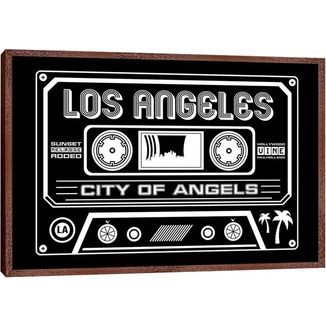 Los Angeles Cassette, Dark Background by Benton Park Prints - Graphic Art Print on Canvas - Classic Brown Wood Framed (152.5 cm H x 101.5 cm W)