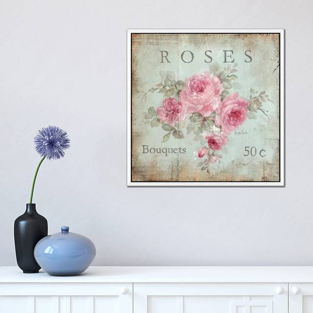 Rose Bouquets (50 Cents) by Debi Coules - Graphic Art Print on Canvas - White Framed (45.72 cm H x 45.72 cm W)