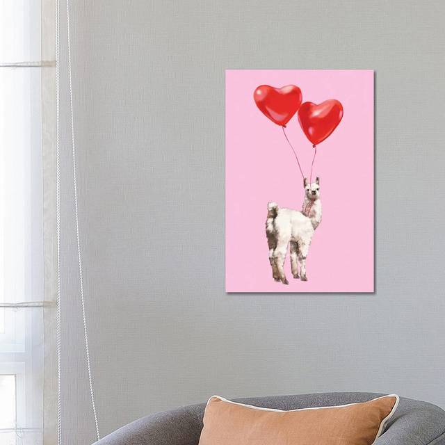 Llama and the Love Balloons by Big Nose Work - Wrapped Canvas Graphic Art (66.04 cm H x 45.72 cm W x 1.91 cm D)