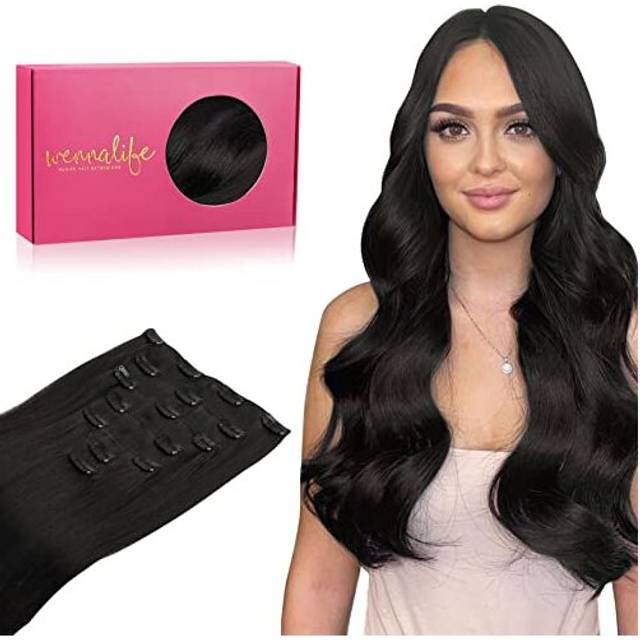 WENNALIFE Clip in Human Hair Extensions  14 Inch 120g 7pcs Natural Black Hair Extensions Clip In Human Hair Short Straight Remy Clip in Hair Extension