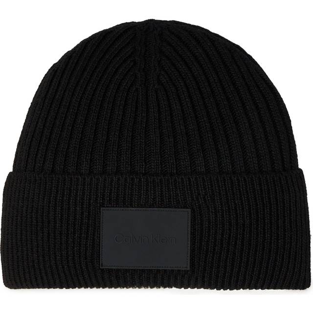 Calvin Klein Tonal Rubber Patch Beanie Hat - Wool