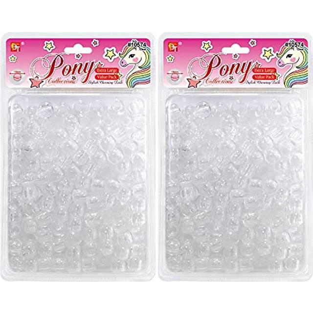 200 Pcs Beads Jewelry Making Kit DIY Hair Braiding Bracelet Ornaments Crafts Extra Large Round Pony +2 Beaders Included (Clear)