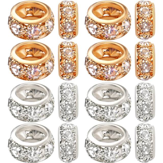 Large Hole Spacer Beads  40pcs 12 mm Crystal Rhinestone European Beads Brass Rondelle Charm Spacers Loose Beads Crafts Supplies for DIY Snake Chain Br