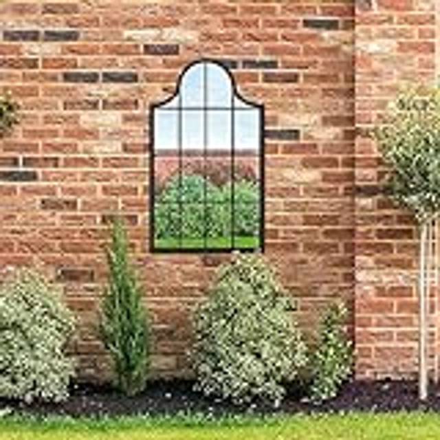 Black Metal Framed Arched Garden Wall Mirror 41" X 24" (104CM X 62CM) - 1 Pack