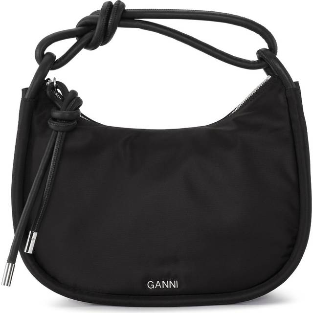 Ganni Knot Leather-Trimmed Recycled Shell Bag - Black