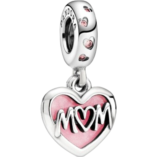 Pandora Mum Script Heart Dangle Charm - Enamel / Sterling silver / Cubic zirconia / Pink - one size