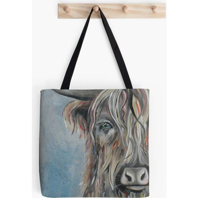 Tote Bags Highlander cow painting illustration by Pascale Breton Canadian Artist Grocery for School Library Gym