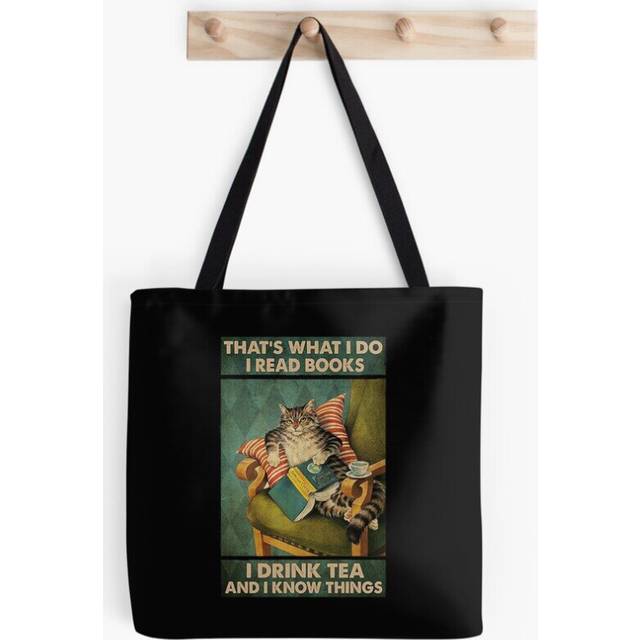 Tote Bags That's What I Do I Read Books i drink tea and i know things cat lover gifts Grocery for School Library Gym