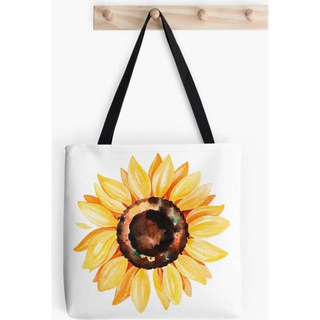 Tote Bags Watercolor sunflower, hand painted yellow flower Grocery for School Library Gym