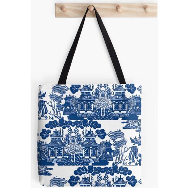 Tote Bags Blue Willow Chinoiserie Blue And White Porcelain Inspiration Grocery for School Library Gym