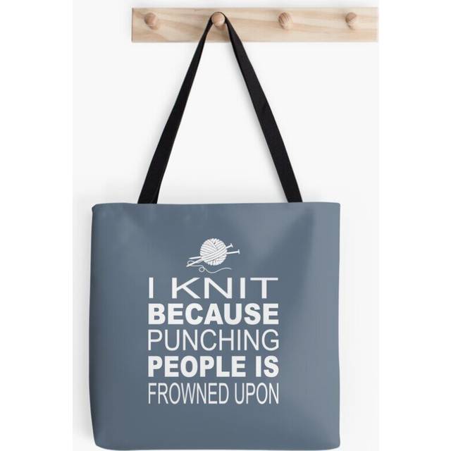 Tote Bags I knit because punching people is frowned upon Grocery for School Library Gym