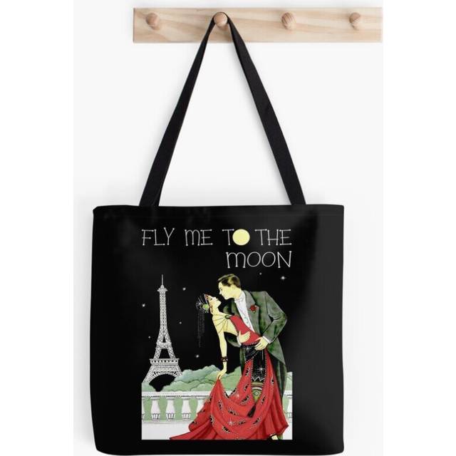 Tote Bags FLY ME TO THE MOON; Vintage Dance Print Grocery for School Library Gym