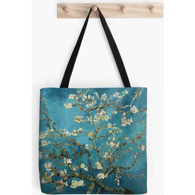 Tote Bags Blossoming Almond Tree, famous art by Vincent van Gogh. Grocery for School Library Gym