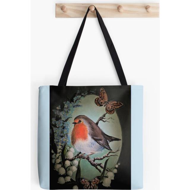 Tote Bags Robin garden bird lily of the valley,forget me not flower Grocery for School Library Gym