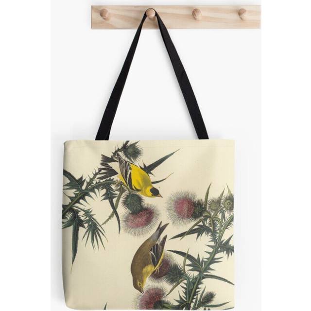Tote Bags AUDUBON Bird Prints American Goldfinch Yellow Bird Thistle Grocery for School Library Gym