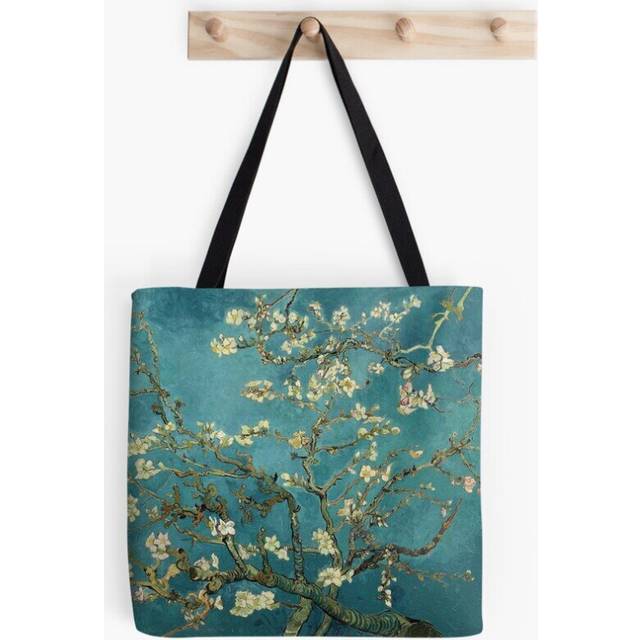 Tote Bags Blossoming Almond Tree, famous post impressionism fine art oil painting by Vincent van Gogh. Grocery for School Library Gym