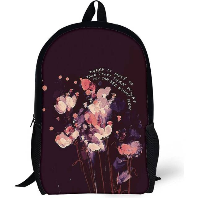 Backpacks There Is More to Your Story - Inspirational Quote And Dark Floral Abstract Pink And Purple Flowers B 17inch School Bag