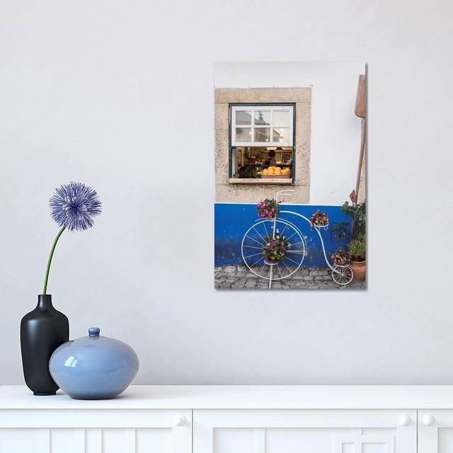 Cute Bicycle Planter In Front Of A Bakery In The Walled City, Obidos, Portugal by - Wrapped Canvas (45.72cm H x 30.48cm W)
