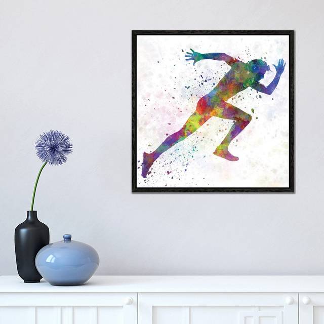 Man Running Sprinting Jogging I by Paul Rommer - Painting Print on Canvas - Black Framed (45.72cm H x 45.72cm W x 3.81cm D)