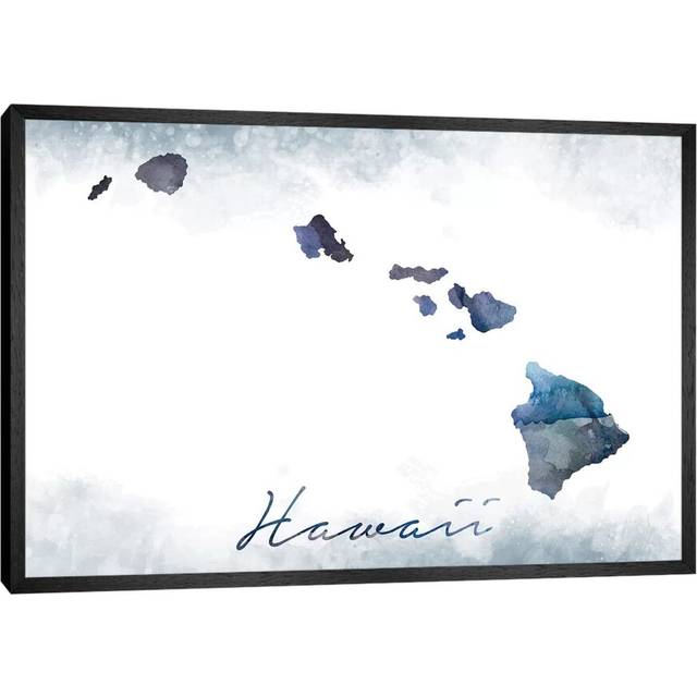 Hawaii State Bluish - Print - Black Framed (66.04cm H x 101.6cm W x 3.81cm D)