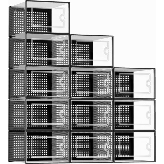 Kuject Large Shoe Boxes, Clear Stackable Shoes Storage Organiser, Fit Size 12, Plastic Sneakers Containers, Great Substitute for Shoe Rack, Space