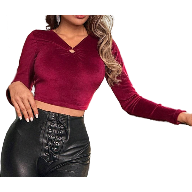 SHEIN Solid Ring Linked Crop Tee