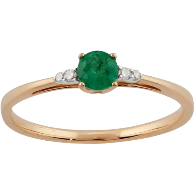 Classic Round Emerald & Diamond Ring in 9ct Yellow Gold