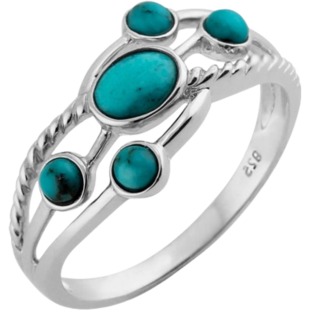 Contemporary Oval Turquoise Cabochon Five Stone Ring in 925 Sterling Silver