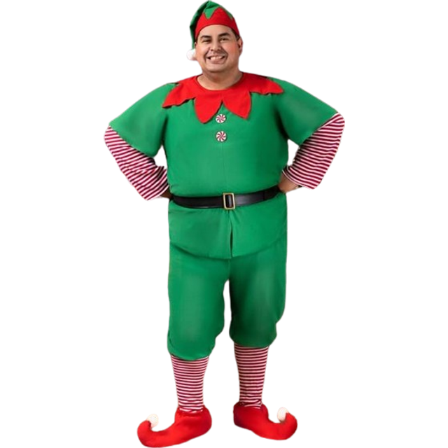 Plus Size Holiday Elf Costume for Men - Green&#47;Red (5X)