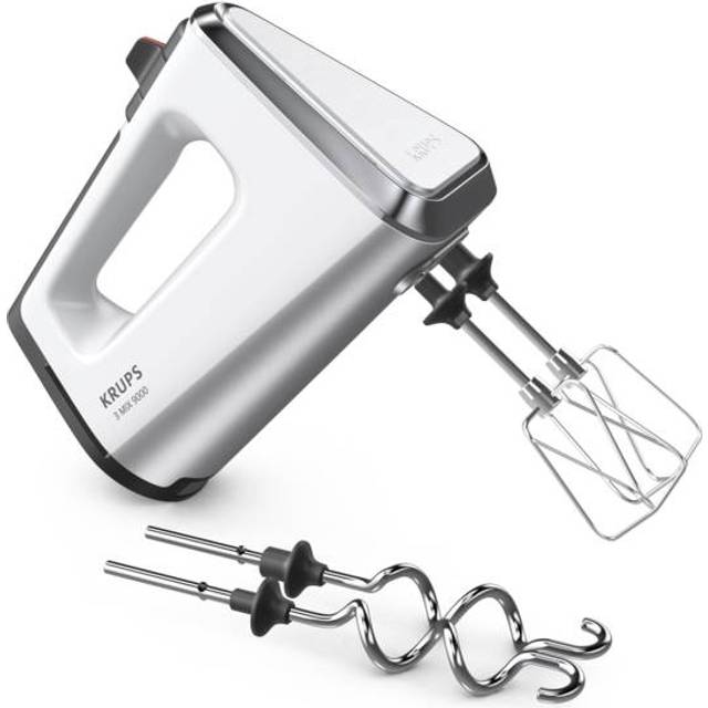 Krups GN9101 3 Mix 9000 handmixer | 750 watt | kraftfull | hastighetsregulator | turboläge | pulsfunktion | ergonomiskt handtag | lång kabel | inkl. visp och knådkrok | vit/silver
