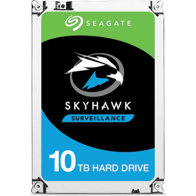 Seagate Skyhawk AI, intern hårddisk för video med upp till 64 kameror, 10 TB, 3,5 tum, 256 MB cache, SATA 6 GB/S, silver, inkl. 3 års Rescue Service (ST10000VE008)