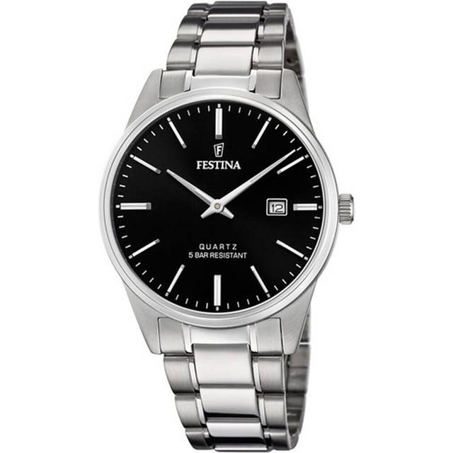 Festina Mäns klocka F20511/4 rostfritt stål rostfritt stål fallet Silver 316l rostfritt stål rem Silver, Svart, armband