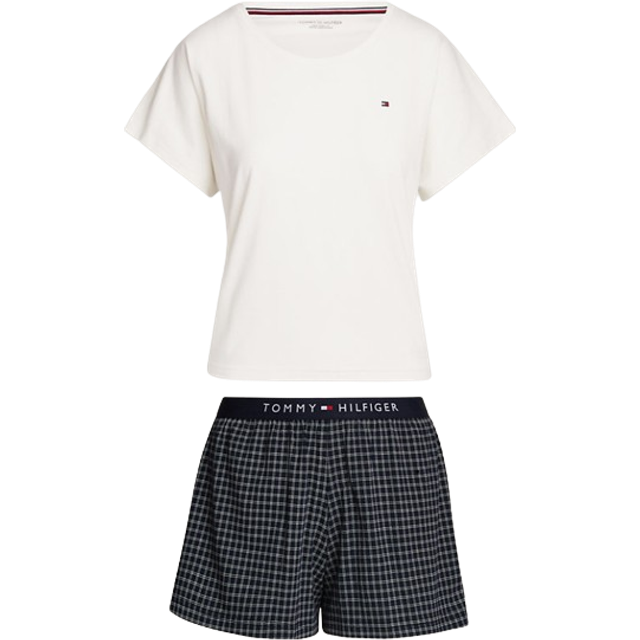 Tommy Hilfiger pyjamas för kvinnor, Röd (elfenbensfärg/ökenhimmel rutnät), XS