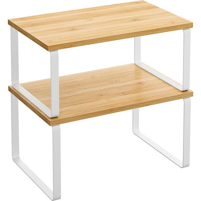 Set of 2 Expandable Kitchen Spice Rack Stackable, White + Natural