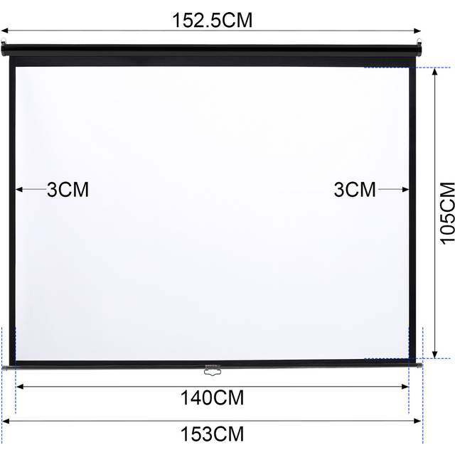 Manual Projector Screen Matt Pull Down Projection - White / 187cm